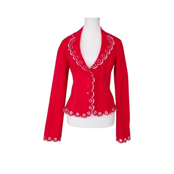 Moschino Red Cotton Scalloped Blazer Jacket - Picture 1 of 8